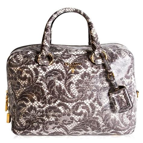 Prada Cervo Lux Lace Bowler Satchel Handbag